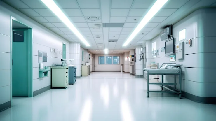 Hospital corridor with CCTV security