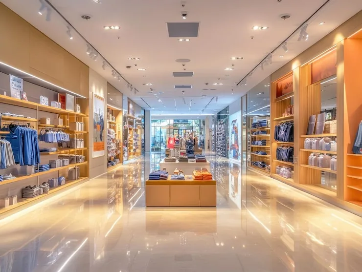 Retail store interior with CCTV surveillance